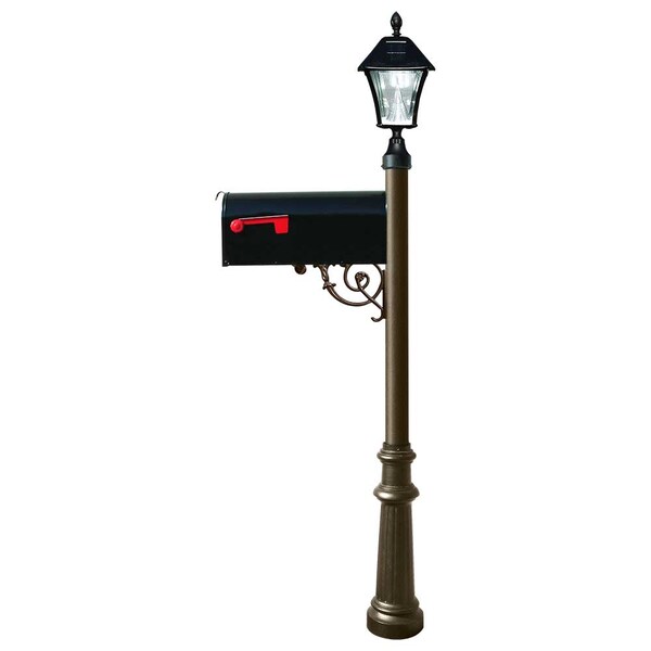 Qualarc Post w/economy mailbox, fluted base, bronze color w/black solar lamp LPST-800-E1-SL-BZ - main
